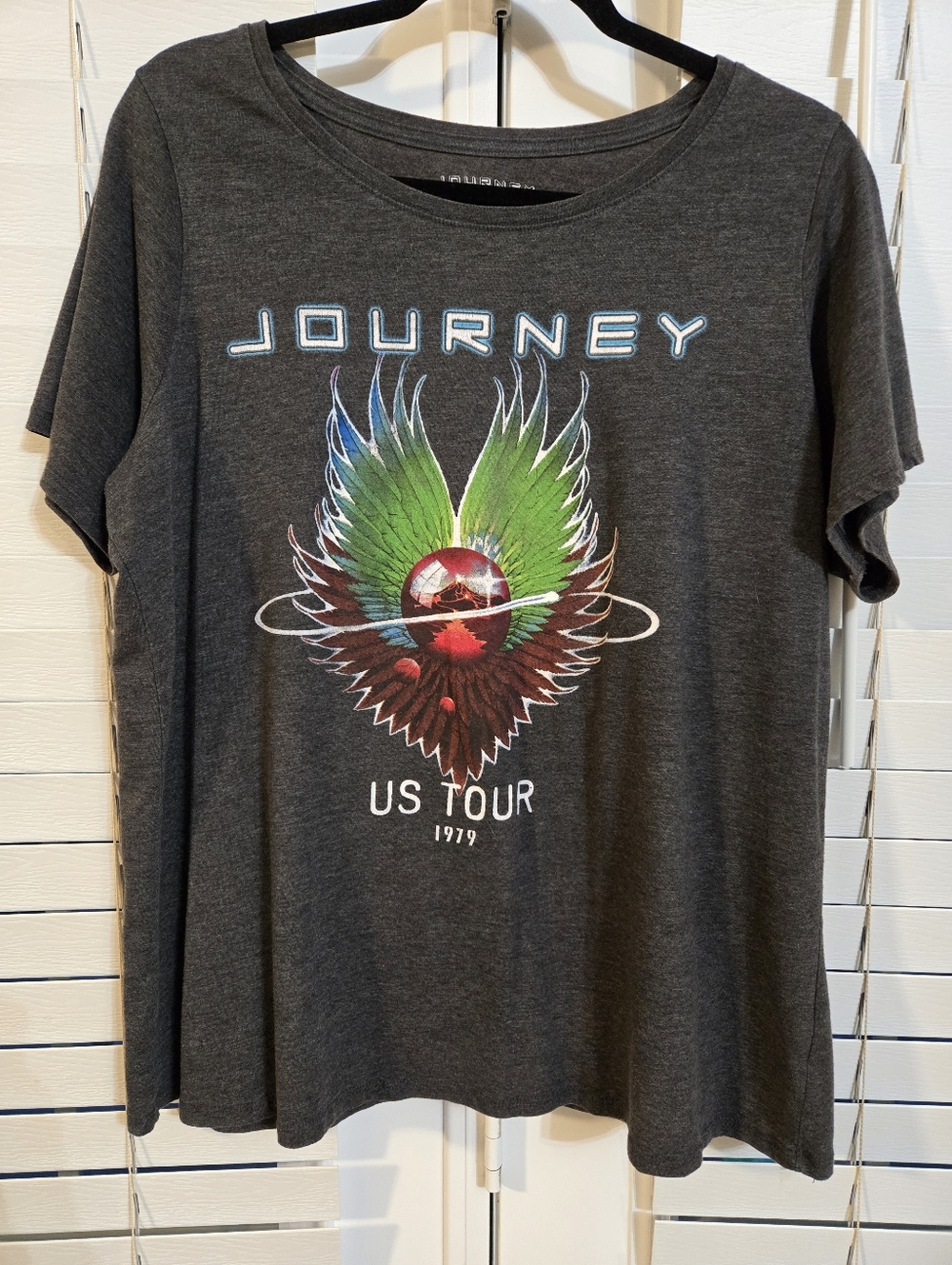 Journey US Tour 1979 Graphic Tee - Dark Gray with Multicolor Wing Graphic Sz 0X